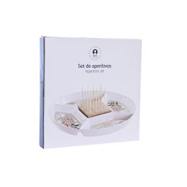 DKD Home Decor Bandeja Aperitivos Tradicional Gres y Bambú Verde Beige 23.5x23.5x3 cm Colección Ivy&daisy Apta Lavavajillas
