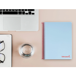 Liderpapel Cuaderno espiral A5 Micro Wonder tapa plástico 120h 90gr cuadro 5mm 5 bandas 6 taladros color celeste