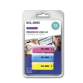 Pack De 3Ud. Pendrive 32Gb Usb2.0 Azul-Amarillo-Rosa ELBE USB-332