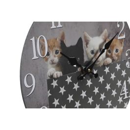DKD Home Decor Reloj de Pared Shabby Multicolor Gatitos MDF 34 x 34 x 4 cm (3 Unidades)