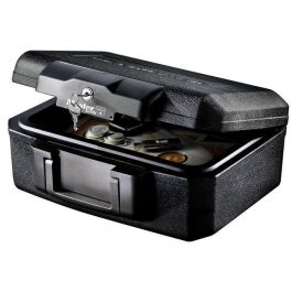 Master Lock Caja fuerte ignífuga transportable de 5L para documentos, USB y soportes multimedia, con cerradura de llave, negra.