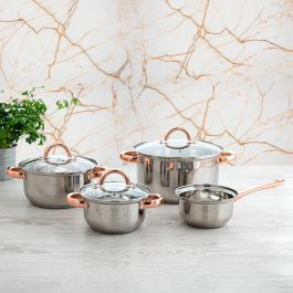 Quid Batería de Cocina Vanity Acero Inoxidable 7 Piezas Compatible con Inducción, Vitrocerámica, Gas y Eléctrica Apta Lavavajillas