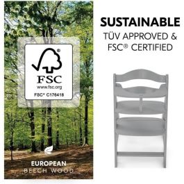 HAUCK Alpha + Silla alta de madera escalable para bebé - Asiento y reposapiés ajustables, arnés 5 puntos, gris