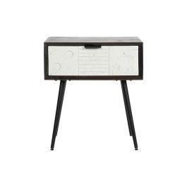 DKD Home Decor Mesita de Noche Moderna de 1 Cajón, Desmontable, en Madera de Mango y Metal, Colores Wengue Blanco Negro, 38 Largo x 50 Alto x 45 Ancho cm