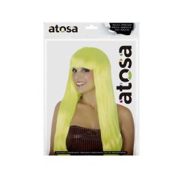 Peluca Larga Lisa Amarilla Con Flequillo 60 cm 120 gr para Fiesta Cosplay Carnaval