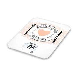 Beurer KS-19 LOVE Balanza de Cocina de Vidrio Ultra Plano con Pantalla LCD, Capacidad 5 kg