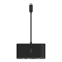 Belkin AVC004BTBK Adaptador USB-C a USB-A 3.0, Ethernet, VGA, HDMI 4K + Carga 100W, color negro