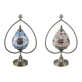 DKD Home Decor Lámpara Sobremesa Árabe de Metal y Cristal Multicolor 16 x 47.5 x 32.5 cm (2 Unidades) Estilo Mosaico E27