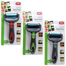 Easy Make Pelador 3 Hojas Diferentes ABS y Acero Inoxidable Mango Antideslizante Cortar Frutas y Verduras