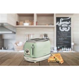 Ariete 155/14 Tostador Vintage 2 Ranuras Verde con Rueda Selectora de 6 Niveles y Bandeja Recogemigas