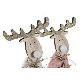DKD Home Decor Decoración Navidad Tradicional con LED de Madera, Blanco, Rosa, Dorado, 33 cm Alto, Pack 6 Unidades