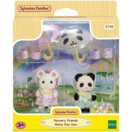 Figuras articuladas - SYLVANIAN FAMILIES - Dúo de bebés con trajes de lluvia - Panda y Marshmallow Mouse