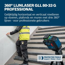 Bosch 601065500 Láser de línea de 3 planos GLL 80-33 G Professional + 4 pilas AA LR6 de 1,5 V