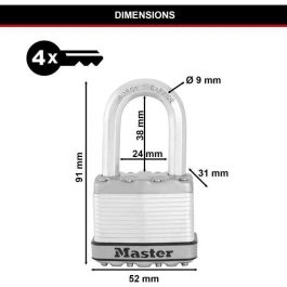 Candado de Alta Seguridad - MASTER LOCK - M115EURTRILF - Con llave - Acero laminado revestido - Exterior - Antióxido - Arco M - Paquete de 3