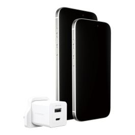 PanzerGlass empower™ Turbo 35W Cargador Rápido con USB-C y USB-A, Enchufe UK, Blanco Plata