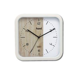 SAMI Reloj de Pared Cuadrado Blanco, Esfera de Madera y Blanco Precio: 13.8908. SKU: B1DM3PLWYM