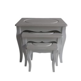 DKD Home Decor Mesita Auxiliar Romantico Gris Claro Blanco Madera MDF Set 3 Piezas 35 x 47 x 53 cm
