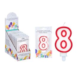 Vela Cumpleaños Número 8 Blanca Borde Rojo Arte Regal 4.2x8.2x1 cm (72 Unidades) Precio: 30.50000052. SKU: B18QJQH52S
