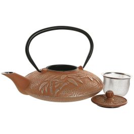DKD Home Decor Tetera Oriental de Hierro Colado Naranja 800ml - Set de 3 (18 x 15 x 21 cm) Apto para Gas y Lavavajillas