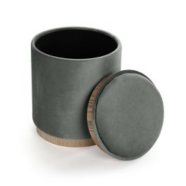 Versa Puff con almacenamiento y bandeja en velvet gris, madera MDF y poliéster, 41x34x34 cm Versa Puff con almacenamiento y bandeja en velvet gris, madera MDF y poliéster, 41x34x34 cm