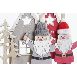 DKD Home Decor Decoración Navidad Tradicional Santa Rojo Gris Madera 4 x 20 x 15 cm (6 Unidades)