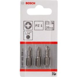 Bosch 2 607 001 558 - Set de 3 Puntas Pozidriv PZ2 de 25mm para Atornillador con Vástago de 1/4"