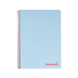 Liderpapel Cuaderno espiral A5 Micro Wonder tapa plástico 120h 90gr cuadro 5mm 5 bandas 6 taladros color celeste