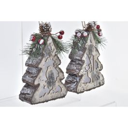 DKD Home Decor Set 4 Colgantes Decoración Navidad Alpina Árbol MDF LED Natural 14cm Alto Surtido