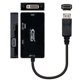 Nanocable 10.16.3301-BK Cable Conversor Displayport a VGA/DVI/HDMI 3 en 1 4K Plug & Play Negro 15 cm Nanocable 10.16.3301-BK Cable Conversor Displayport a VGA/DVI/HDMI 3 en 1 4K Plug & Play Negro 15 cm
