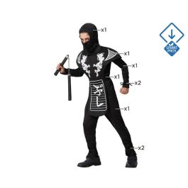 Disfraz de Ninja para Niño, Color Negro y Blanco, Talla 10-12 Años, Completo con Camiseta, Pantalón, Chaleco y Accesorios, Ideal para Carnaval Disfraz de Ninja para Niño, Color Negro y Blanco, Talla 10-12 Años, Completo con Camiseta, Pantalón, Chaleco y Accesorios, Ideal para Carnaval