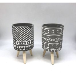 DKD Home Decor Macetero Boho Gris Blanco Cemento y Pino 14.3 x 26.2 x 14.3 cm (2 Unidades) Precio: 12.50000059. SKU: B1DNLWVEM6