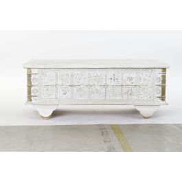 DKD Home Decor Mesa Centro Estilo Indio Blanco Dorado 115 x 60 x 45 cm