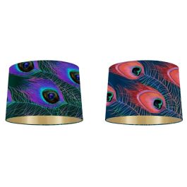 DKD Home Decor Pantalla para Lámpara Decorativa Glam Colección Peacock Verde Lila Poliéster 40x24x40 cm (2 Unidades)