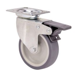 Ruedas Alex Rueda Giratoria con Placa Eje Liso y Freno Gris Poliamix Goma 8 cm 60 kg