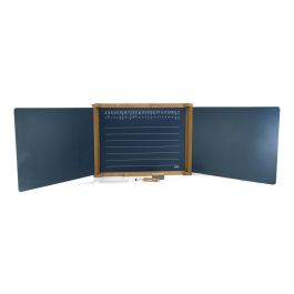 Jeujura Pizarra Mural Tríptico de Madera Roble Teñido 59x46 cm con 3 Paneles para Tiza y Rotulador Borrable en Seco