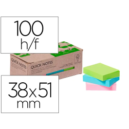 Q-connect Bloc de notas adhesivas quita y pon 38x51 mm 100% papel reciclado colores pasteles en caja de carton Ecológico Precio: 6.59000001. SKU: B16BRA4WFY