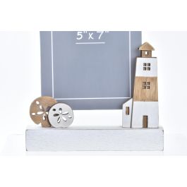 DKD Home Decor Marco Foto 13x18 cm Blanco de Madera y Acrílico Colección Lurima con Diseño de Faro Estilo Atlántico 23x18x3.5 cm