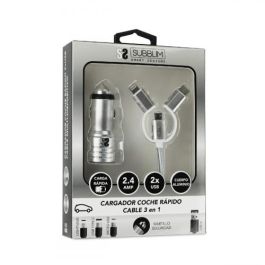 SUBBLIM Cargador coche Dual Alum 2.4A + Cable 3 in1 Silver