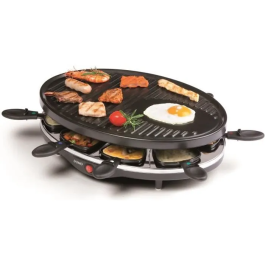 Domo DO9038G Raclette grill para 8 personas - Negro con Placa Grande y Recubrimiento Antiadherente