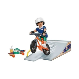Playmobil Snowboarder con rampa y accesorios (bicicleta BMX, monopatín, casco, gorra, MP3)