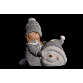 DKD Home Decor Figura de Navidad con Iluminación LED Diseño Fantasía en Magnesia y Poliéster Colores Blanco y Gris Set de 2 Unidades 22x33x36 cm