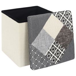 Home Deco Factory Caja-Puf Plegable Patchwork Asiento Extra Almacenamiento 38x38x38 cm