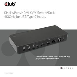 Club3D KVM Switch 4K60Hz 2x USB-C> HDMI/DP/3xUSB/2xUSB-C/LAN Conmutador/Docking Station DisplayPort/HDMI 4K60Hz USB-C Negro
