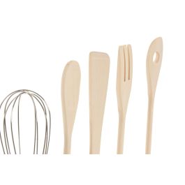 DKD Home Decor Set Utensilios Básicos de Cocina Porcelana Bambú 6 Piezas Blanco Natural Apto Lavavajillas 11x11x25 cm