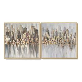 DKD Home Decor Cuadro Loft Ciudad Hecho a Mano Lienzo Gris Beige 100 x 100 cm (2 Unidades)