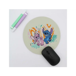 Wondee Alfombrilla de Ratón Redonda Lilo & Stitch con Stitch y Angel, Control Preciso, Antideslizante, Lavable, 200mm