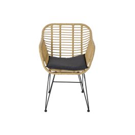 DKD Home Decor Set de 3 Mesas para Terraza y Jardin, 57.5 x 82 x 56 cm, Marron Claro y Negro, con Cojin y Desmontable, Material: Metal, Ratan, Poliester, Cristal