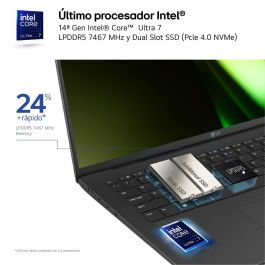LG 17ZD90S Portátil Gram Intel Core Ultra 7 155H 16GB RAM 512GB SSD 16" WQXGA Ultraligero 23h Batería FreeDOS Negro