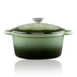 Alpina Cacerola Cocina de Hierro Fundido Esmaltado Verde 3,8 Litros Ø24 x 11,8 cm Apta para Todo Tipo de Fuegos, Horno y Lavavajillas