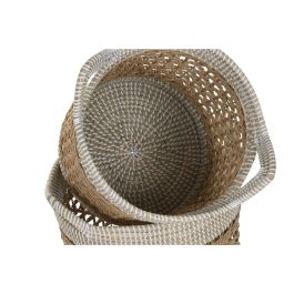 DKD Home Decor Cesta Boho Hecha a Mano de Seagrass y Papel Natural y Blanco, Set de 2 Cestas Decorativas 38x44x44 cm